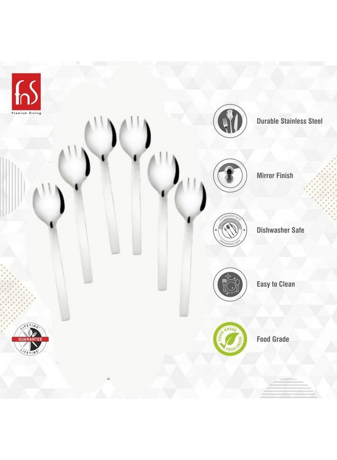 FnS Solo Stainless Steel Spork, Spoon Cum Fork, 2-in-1 for Dessert,Salad,Cake,Sweets,Soup and Noodles, Set of 6 - Image 5