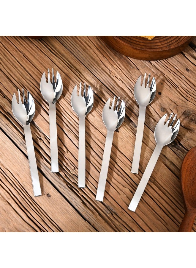 FnS Solo Stainless Steel Spork, Spoon Cum Fork, 2-in-1 for Dessert,Salad,Cake,Sweets,Soup and Noodles, Set of 6 - Image 1