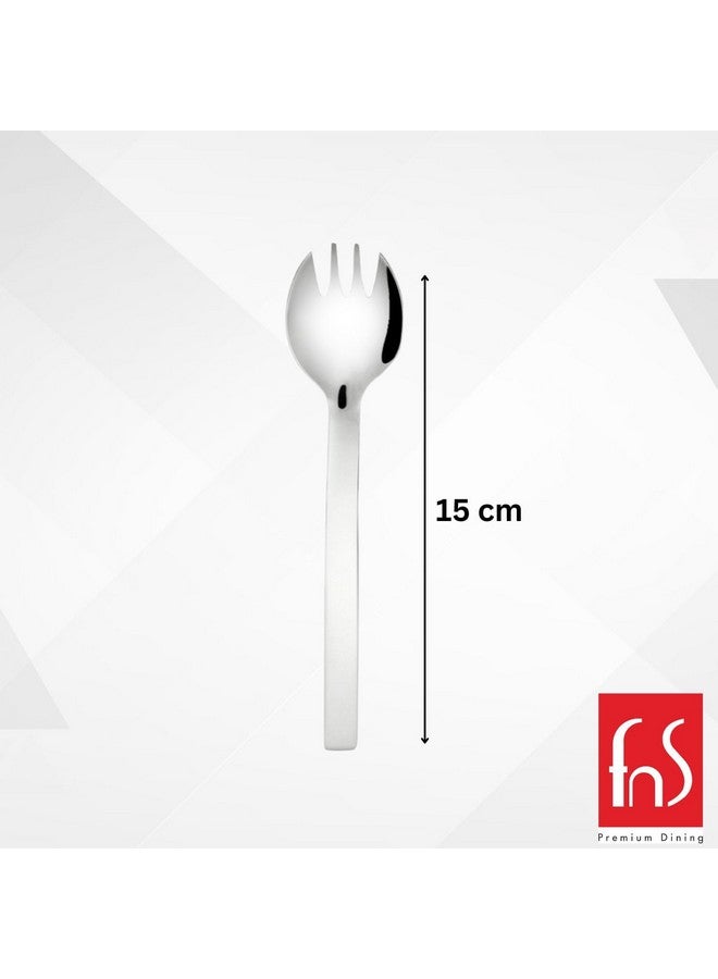 FnS Solo Stainless Steel Spork, Spoon Cum Fork, 2-in-1 for Dessert,Salad,Cake,Sweets,Soup and Noodles, Set of 6 - Image 4