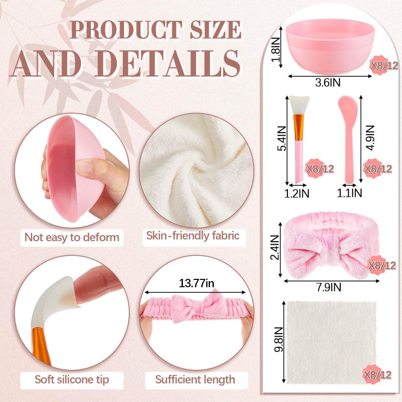 Shinylin 96pcs Spa Sleepover Party Supplies Bulk, Include Face Mask Mixing Bowl Set, Mirror, Headband, Scrunchies, Cosmetic Bags, Face Wash Cloths for Spa Birthday Party (Pink,Purple) - Image 3