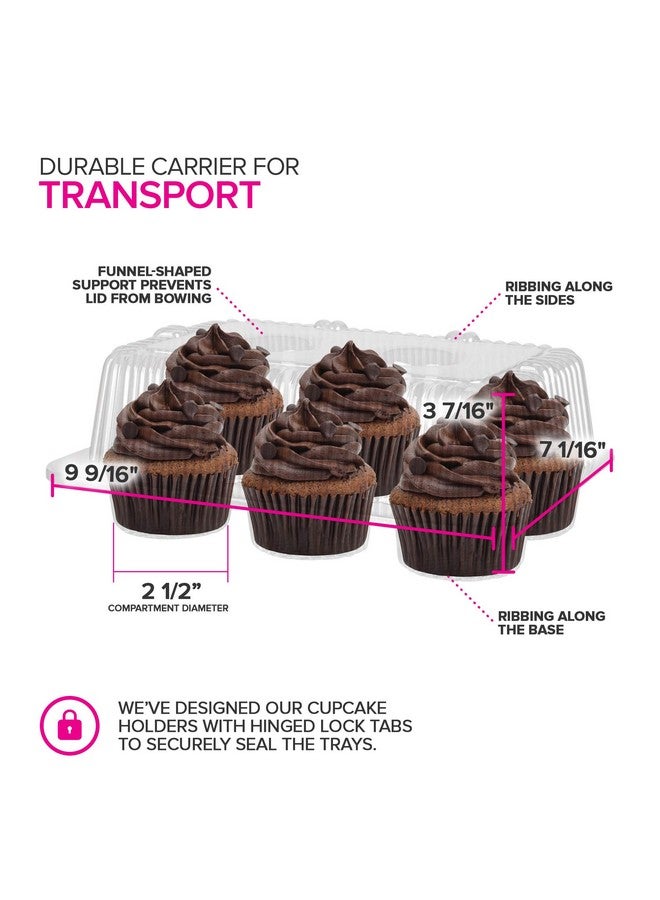 Stock Your Home Stock Your Home 6-Compartment Plastic Cupcake Containers Disposable (40 Count) Clear Container with Connected Dome Lid, BPA Free, For Standard Sized Cupcakes - Image 3