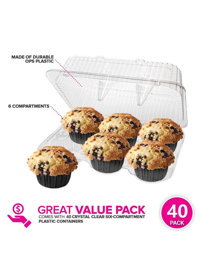 Stock Your Home Stock Your Home 6-Compartment Plastic Cupcake Containers Disposable (40 Count) Clear Container with Connected Dome Lid, BPA Free, For Standard Sized Cupcakes - Image 2