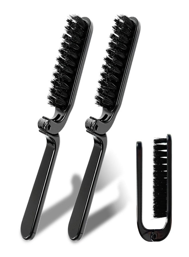 MCSDFN 2 Pcs Folding Boar Bristle Hair Brush, Travel Pocket Brush Portable Beard Brush Hair Comb for Men & Women, Anti-Static Compact Hair Styling Tool for All Hair Types - Image 1