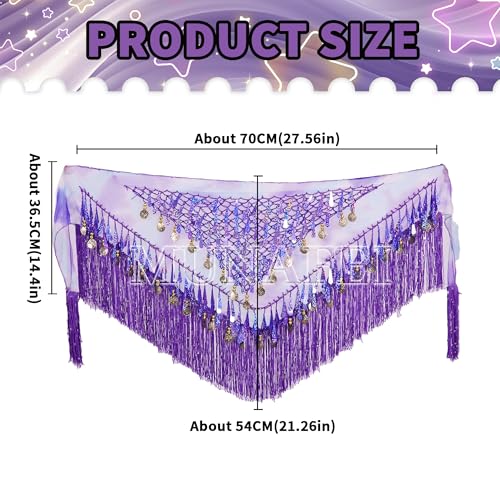 MUNAFIE Belly Dancing Belt Colorful Waist Chain Belly Dance Hip Scarf Belt Triangle Skirt,Purple,Medium - Image 2