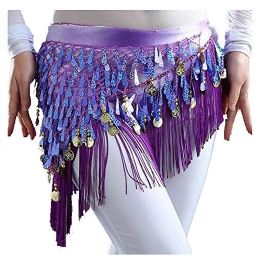 MUNAFIE Belly Dancing Belt Colorful Waist Chain Belly Dance Hip Scarf Belt Triangle Skirt,Purple,Medium - Image 1