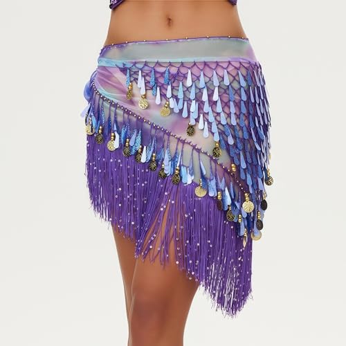 MUNAFIE Belly Dancing Belt Colorful Waist Chain Belly Dance Hip Scarf Belt Triangle Skirt,Purple,Medium - Image 4