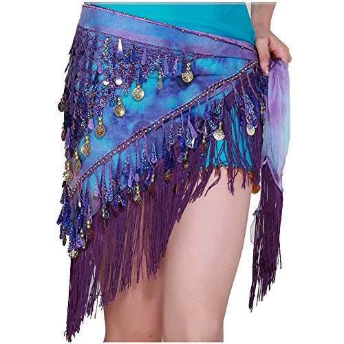 MUNAFIE Belly Dancing Belt Colorful Waist Chain Belly Dance Hip Scarf Belt Triangle Skirt,Purple,Medium - Image 5