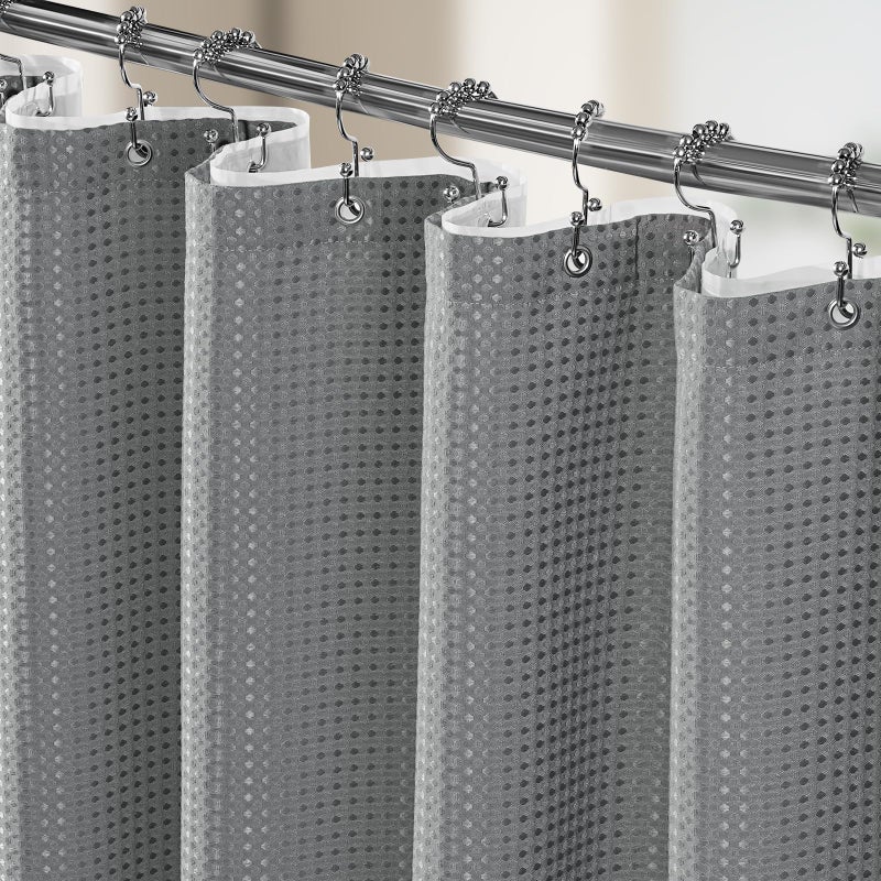 Vipfree 3 in 1 Shower Curtain Set, Waffle Shower Curtain and Liner Set with 12 Double Sided Shower Curtain Hooks, 258GSM Luxury Weighted Cloth Shower Curtains for Bathroom, 72 W x 72 H, Grey - Image 1