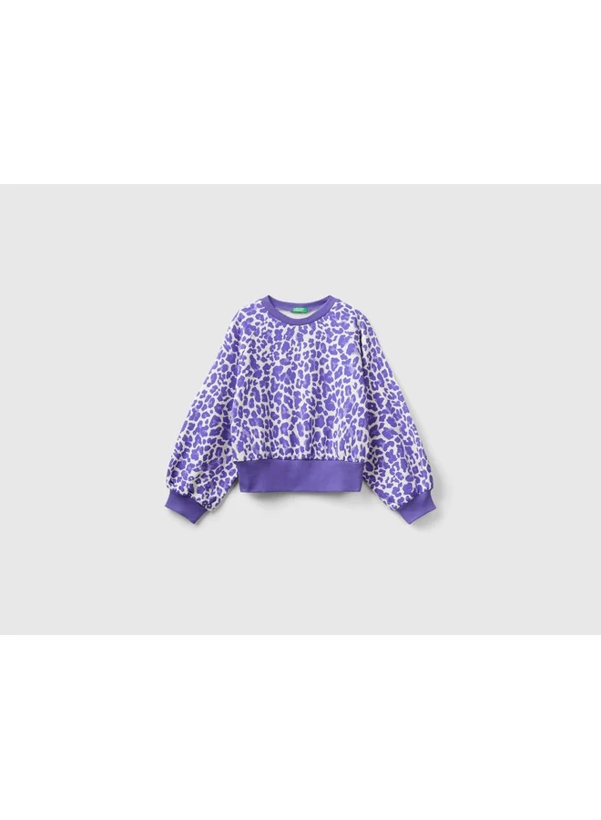 UNITED COLORS OF BENETTON Animal Print Sweatshirt In Stretch Cotton Blend