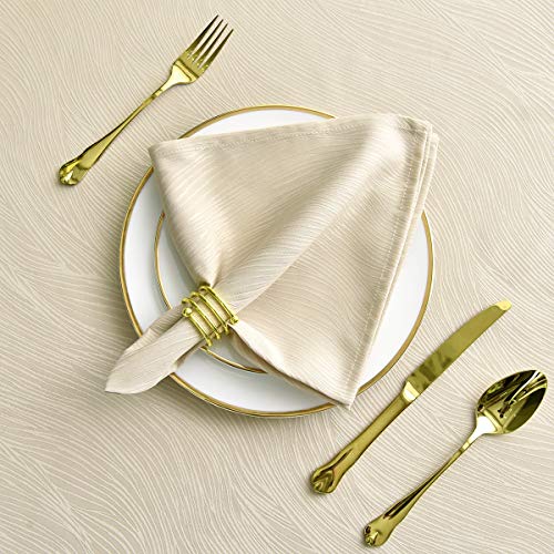 maxmill Jacquard Cloth Napkin 20 x 20 Inch Swirl Pattern Solid Washable Polyester Dinner Napkins Set of 4 Pieces with Hemmed Edges for Family Holiday Dinners Weddings Parties and Banquets Beige - Image 4