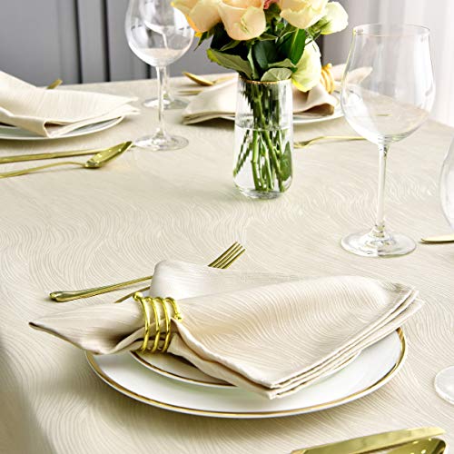 maxmill Jacquard Cloth Napkin 20 x 20 Inch Swirl Pattern Solid Washable Polyester Dinner Napkins Set of 4 Pieces with Hemmed Edges for Family Holiday Dinners Weddings Parties and Banquets Beige - Image 2