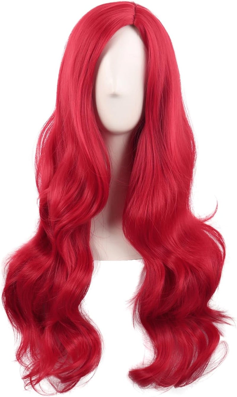 MapofBeauty 28 Inch70 cm Cosplay Long Wavy Curly Synthetic fiber Side Bangs Anime Fashion Party Hair Wig Bright Red
