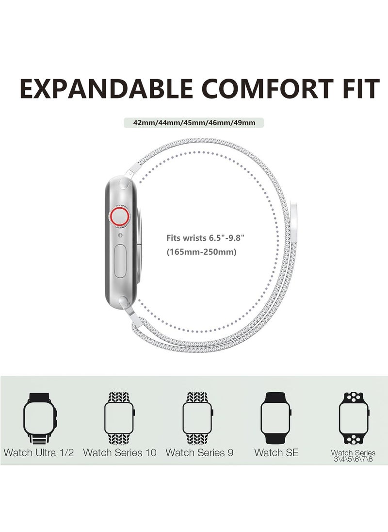 Youque - Compatible with Apple Watch Band Series 10, Ultra 2, SE, Ultra 9 8 7 6 5 4  42mm 44mm 45mm 46mm 49mm Women and Men, Stainless Steel Mesh Loop Magnetic Clasp Replacement for iWatch Bands - Image 1