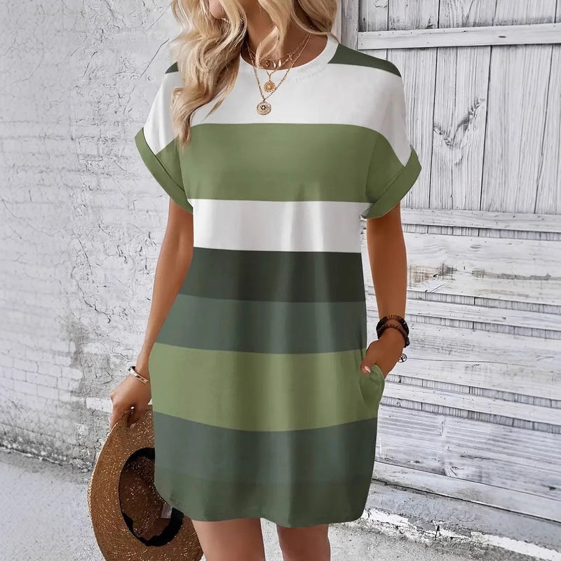 Milk Silk Pullover Round Neck Dress Casual Summer Women's Apparel - Image 3