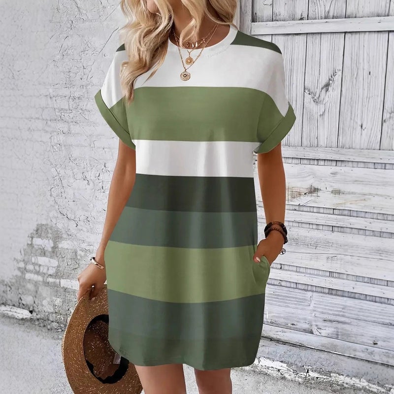 Milk Silk Pullover Round Neck Dress Casual Summer Women's Apparel - Image 1