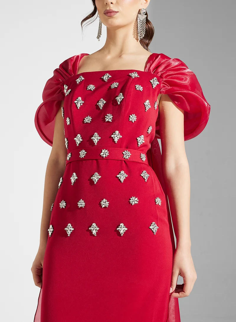 Akadia Fashion Embellished Sleeve Gown Dress