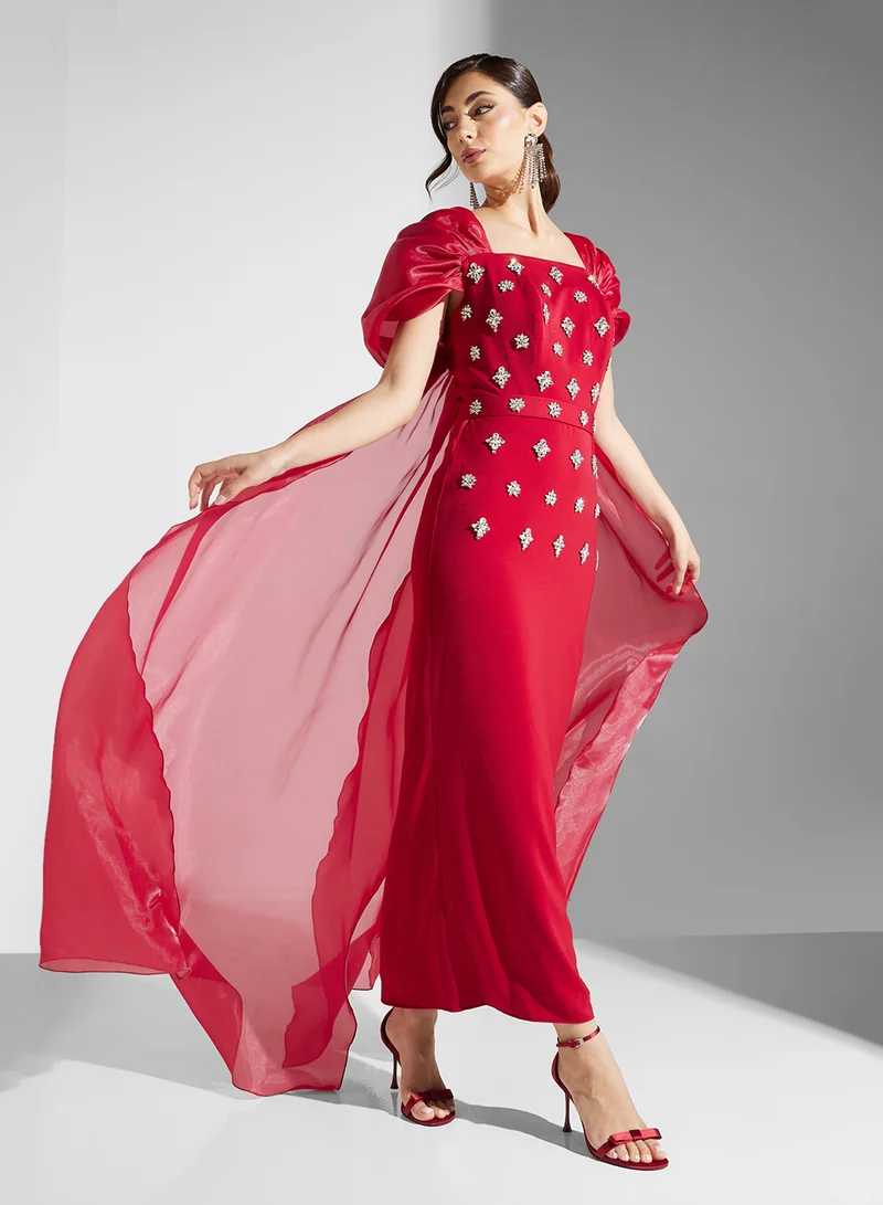 Akadia Fashion Embellished Sleeve Gown Dress