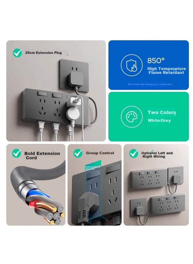 Oaks Aux Extended Power Strip With Power Cord, Multifunctional Bedroom Wall Extension Converter Socket, Kitchen Power Strip With Switch, 10a+16a, White - Image 2