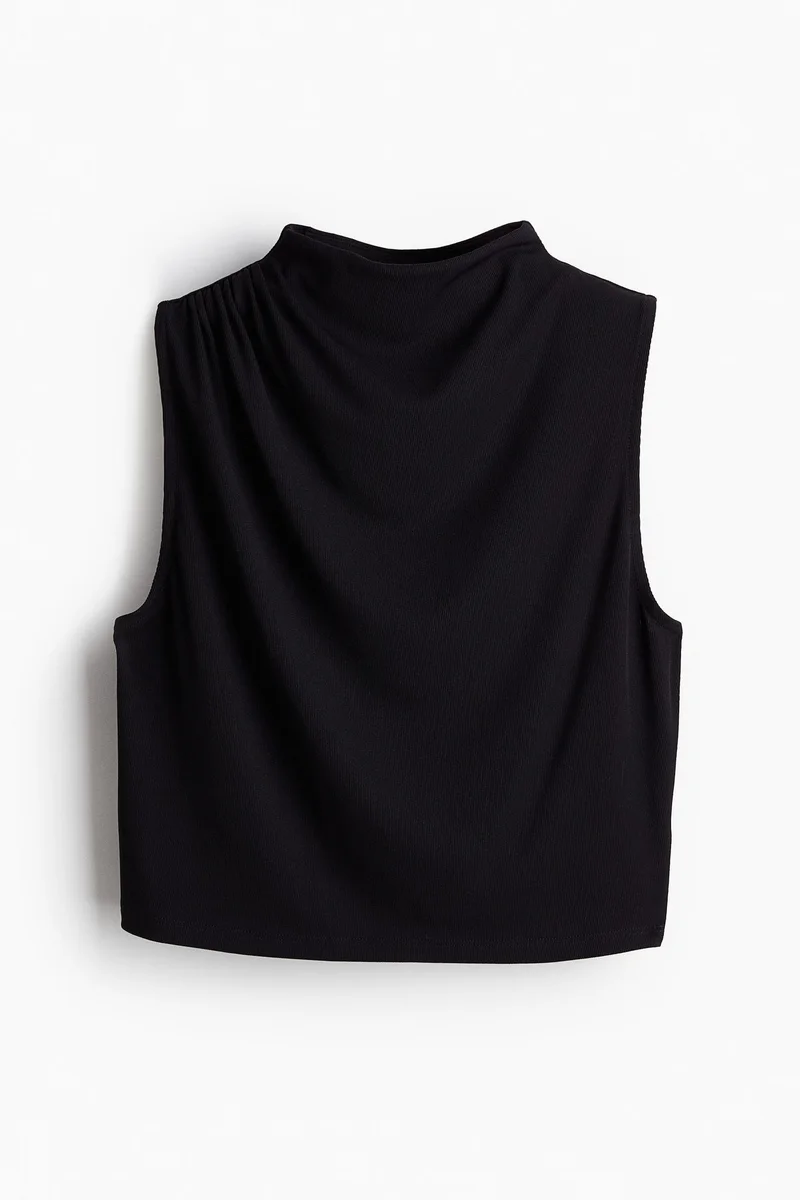 اتش اند ام بلوزة من نسيج مضلع بقبة عالية