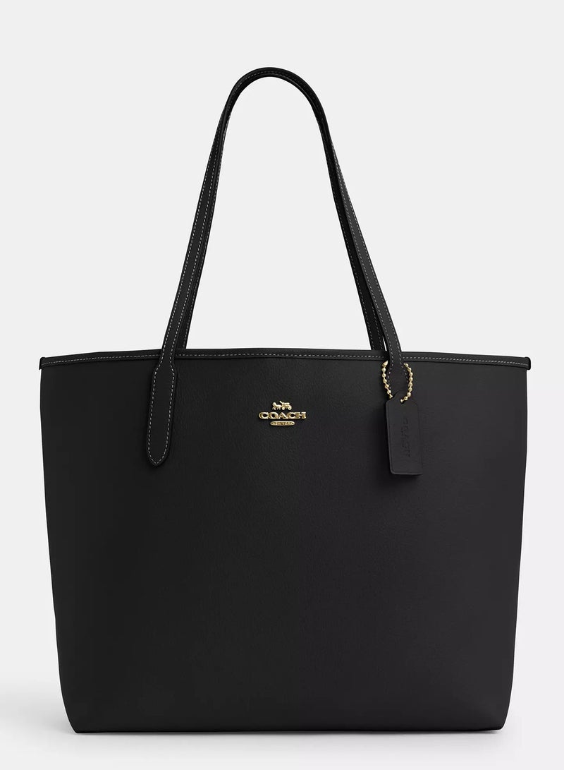 كوتش اوت ليت حقيبة توت Coach City من الجلد الأسود، حقيبة كروس نسائية، حقيبة يد نسائية، حقيبة كتف نسائية، حقيبة سفر نسائية، أسود - Image 1