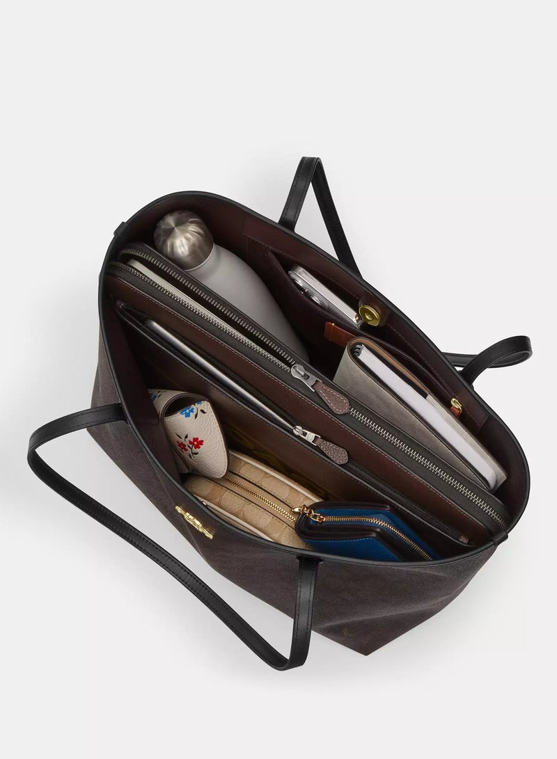 كوتش اوت ليت حقيبة توت Coach City من الجلد الأسود، حقيبة كروس نسائية، حقيبة يد نسائية، حقيبة كتف نسائية، حقيبة سفر نسائية، أسود - Image 4