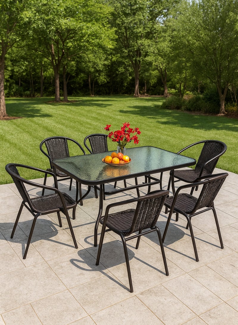Harmony Home 7-Piece Outdoor Garden Dining Set – Poly Rattan Patio Table & 6 Chairs, Balcony & Terrace Furniture & Grey - Image 1