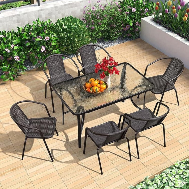 Harmony Home 7-Piece Outdoor Garden Dining Set – Poly Rattan Patio Table & 6 Chairs, Balcony & Terrace Furniture & Grey - Image 2