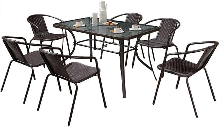 Harmony Home 7-Piece Outdoor Garden Dining Set – Poly Rattan Patio Table & 6 Chairs, Balcony & Terrace Furniture & Grey - Image 3