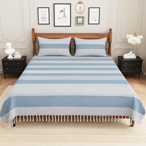 Värde 210 TC Cotton Double Bedsheet with 2 Pillow Cover | Handloom Bedsheets for Double Bed | Handmade Bedsheet | Double Bedsheet for Summer | Breathable Size 90X100 Inches (Mountain Mist) - Image 2
