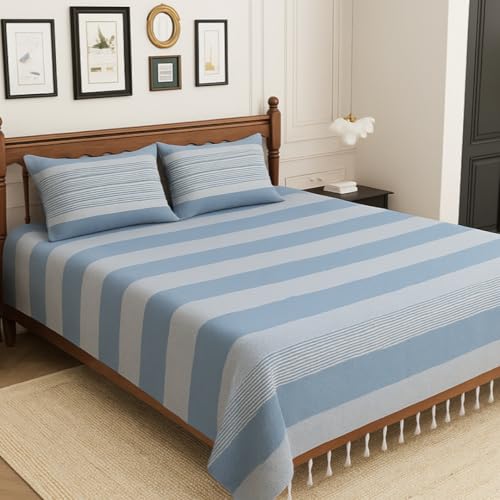 Värde 210 TC Cotton Double Bedsheet with 2 Pillow Cover | Handloom Bedsheets for Double Bed | Handmade Bedsheet | Double Bedsheet for Summer | Breathable Size 90X100 Inches (Mountain Mist) - Image 3