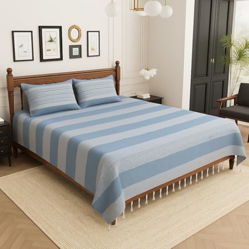 Värde 210 TC Cotton Double Bedsheet with 2 Pillow Cover | Handloom Bedsheets for Double Bed | Handmade Bedsheet | Double Bedsheet for Summer | Breathable Size 90X100 Inches (Mountain Mist) - Image 1