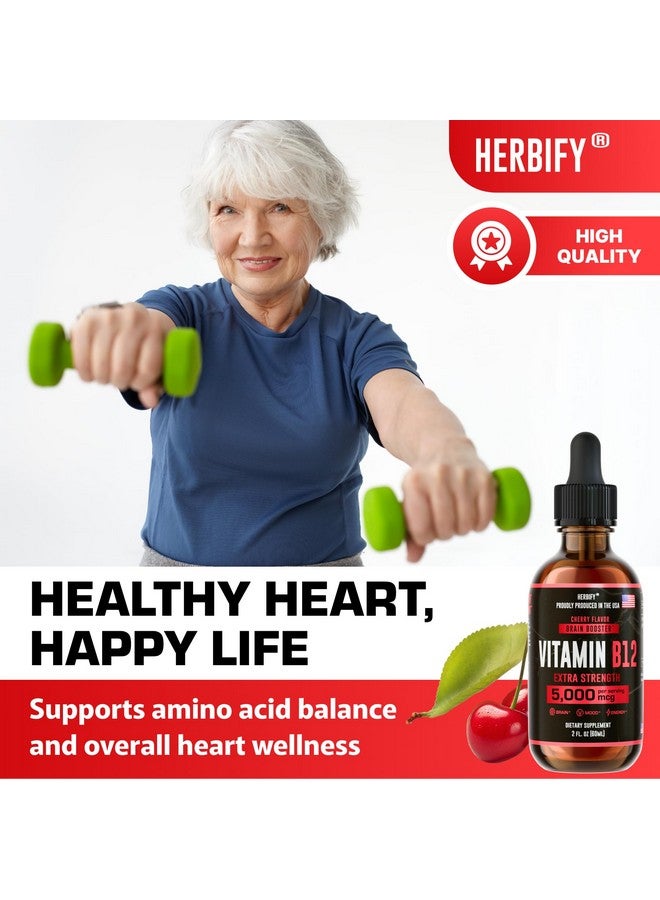 HERBIFY هيربيفي فيتامين ب12 ميثيلated مكملات متعددة الفيتامينات للطاقة للنساء والرجال - فيتامينات ب12 سائلة 5000 ميكروغرام ميثيلكوبالامين - دعم الطاقة وصحة المناعة فيتامين سائل 2 أونصة - Image 4