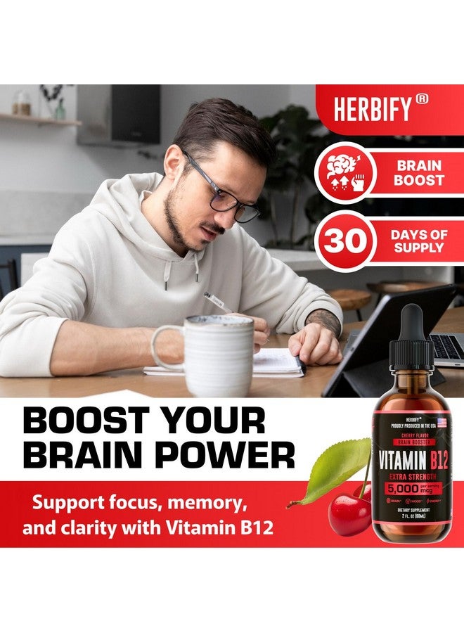 HERBIFY هيربيفي فيتامين ب12 ميثيلated مكملات متعددة الفيتامينات للطاقة للنساء والرجال - فيتامينات ب12 سائلة 5000 ميكروغرام ميثيلكوبالامين - دعم الطاقة وصحة المناعة فيتامين سائل 2 أونصة - Image 2