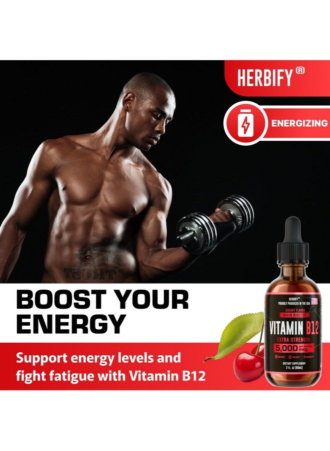 HERBIFY هيربيفي فيتامين ب12 ميثيلated مكملات متعددة الفيتامينات للطاقة للنساء والرجال - فيتامينات ب12 سائلة 5000 ميكروغرام ميثيلكوبالامين - دعم الطاقة وصحة المناعة فيتامين سائل 2 أونصة - Image 3