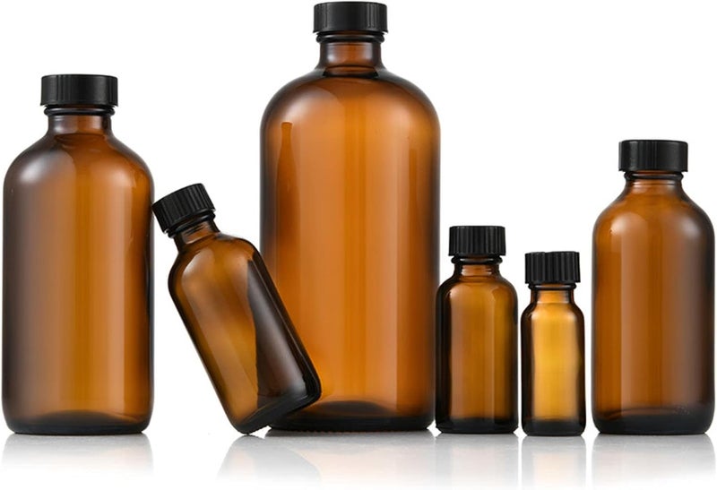 FUFU Amber Glass Bottles - 250ml Amber Glass Boston Round Bottles for Essential Oil Blends Bathroom Shampoo Lotion Container Lab Reagent Bottles with Lid 2 Pcs (500ML) - Image 5
