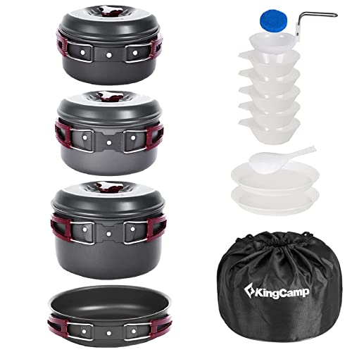 KingCamp 7/9/18Pcs Camping Cookware Mess Kit Camping Cooking Set Non-Stick Hard-Anodized Aluminum Camping Gear Camping Pots and Pans Set with Tableware for Outdoor Backpacking Hiking Picnic Backyard - Image 1