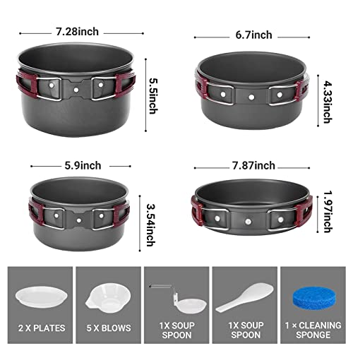 KingCamp 7/9/18Pcs Camping Cookware Mess Kit Camping Cooking Set Non-Stick Hard-Anodized Aluminum Camping Gear Camping Pots and Pans Set with Tableware for Outdoor Backpacking Hiking Picnic Backyard - Image 3