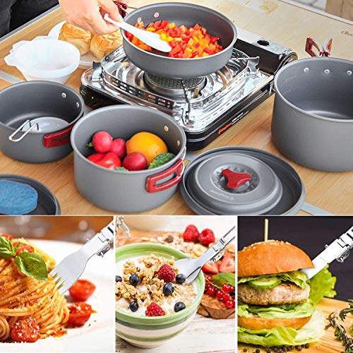 KingCamp 7/9/18Pcs Camping Cookware Mess Kit Camping Cooking Set Non-Stick Hard-Anodized Aluminum Camping Gear Camping Pots and Pans Set with Tableware for Outdoor Backpacking Hiking Picnic Backyard - Image 2