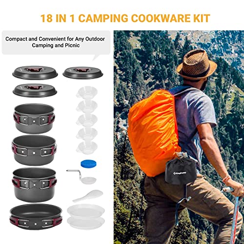 KingCamp 7/9/18Pcs Camping Cookware Mess Kit Camping Cooking Set Non-Stick Hard-Anodized Aluminum Camping Gear Camping Pots and Pans Set with Tableware for Outdoor Backpacking Hiking Picnic Backyard - Image 5