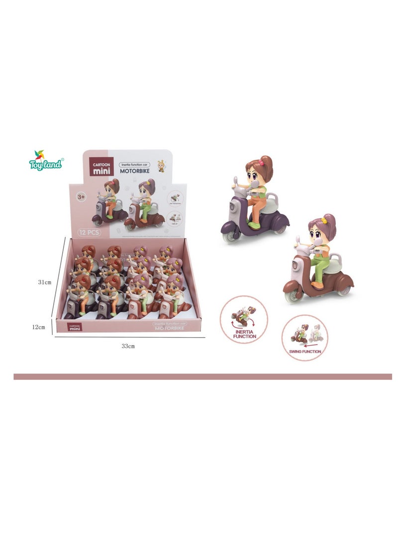 Toyland - 12 Pcs Cartoon 360 Rotation Mini Plastic Friction Force Push & Go Mini Toy Motorcycle Friction Toy for Girls and Boys - Image 1