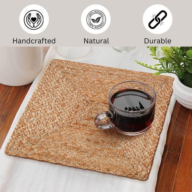 DineNest Set of 4 Handcrafted Jute Braided Placemats 14x14 Square 100% Jute - Handwoven Farmhouse Rustic Vintage, Durable Non-Slip Heat Resistant for Dining, Kitchen, Coffee Table DÃ©cor Table Mats - Image 4