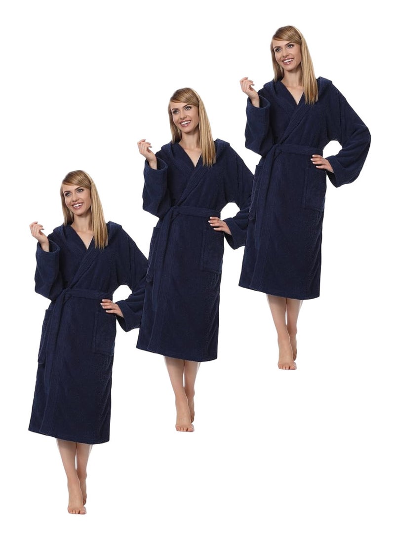 White Rose 3 Pieces Navy Blue Color Unisex Spa Terry Dressing Gown Large Size  - Image 1