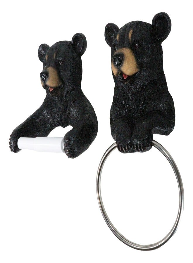 إيبروس جيفت مجموعة حامل ورق التواليت ومنشفة اليد بتصميم ريفي غربي دافئ على شكل دب أسود، من إيبروس جيفت، مكونة من قطعتين، مع تماثيل دببة مرحة، لتزيين الحمام وغرفة المعيشة. - Image 4