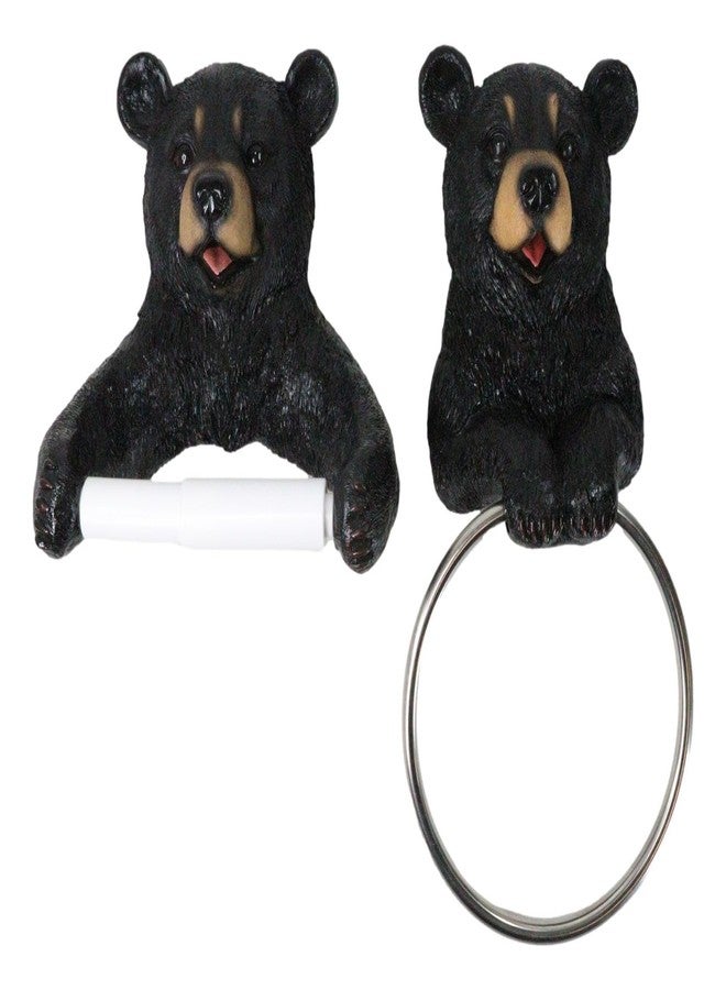إيبروس جيفت مجموعة حامل ورق التواليت ومنشفة اليد بتصميم ريفي غربي دافئ على شكل دب أسود، من إيبروس جيفت، مكونة من قطعتين، مع تماثيل دببة مرحة، لتزيين الحمام وغرفة المعيشة. - Image 3