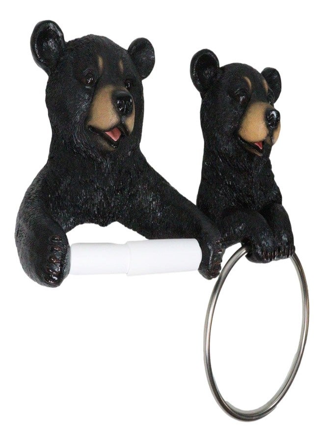 إيبروس جيفت مجموعة حامل ورق التواليت ومنشفة اليد بتصميم ريفي غربي دافئ على شكل دب أسود، من إيبروس جيفت، مكونة من قطعتين، مع تماثيل دببة مرحة، لتزيين الحمام وغرفة المعيشة. - Image 5