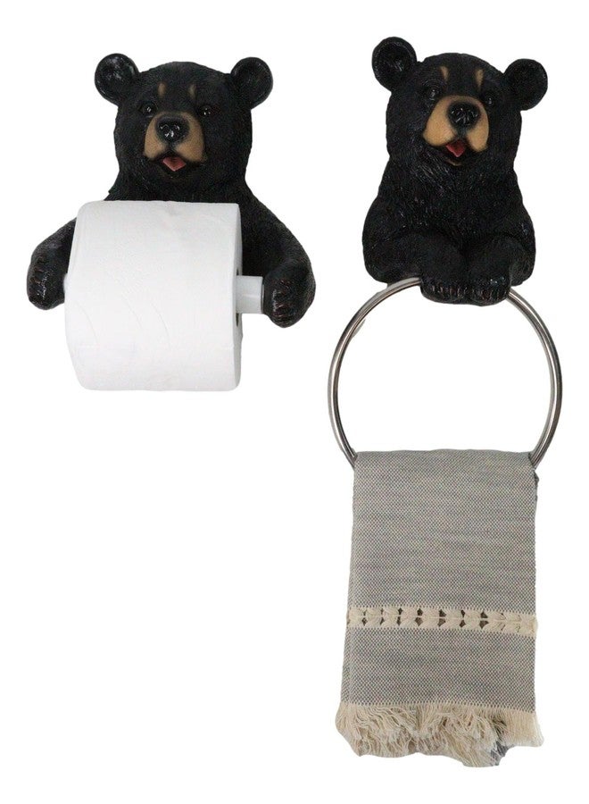 إيبروس جيفت مجموعة حامل ورق التواليت ومنشفة اليد بتصميم ريفي غربي دافئ على شكل دب أسود، من إيبروس جيفت، مكونة من قطعتين، مع تماثيل دببة مرحة، لتزيين الحمام وغرفة المعيشة. - Image 1