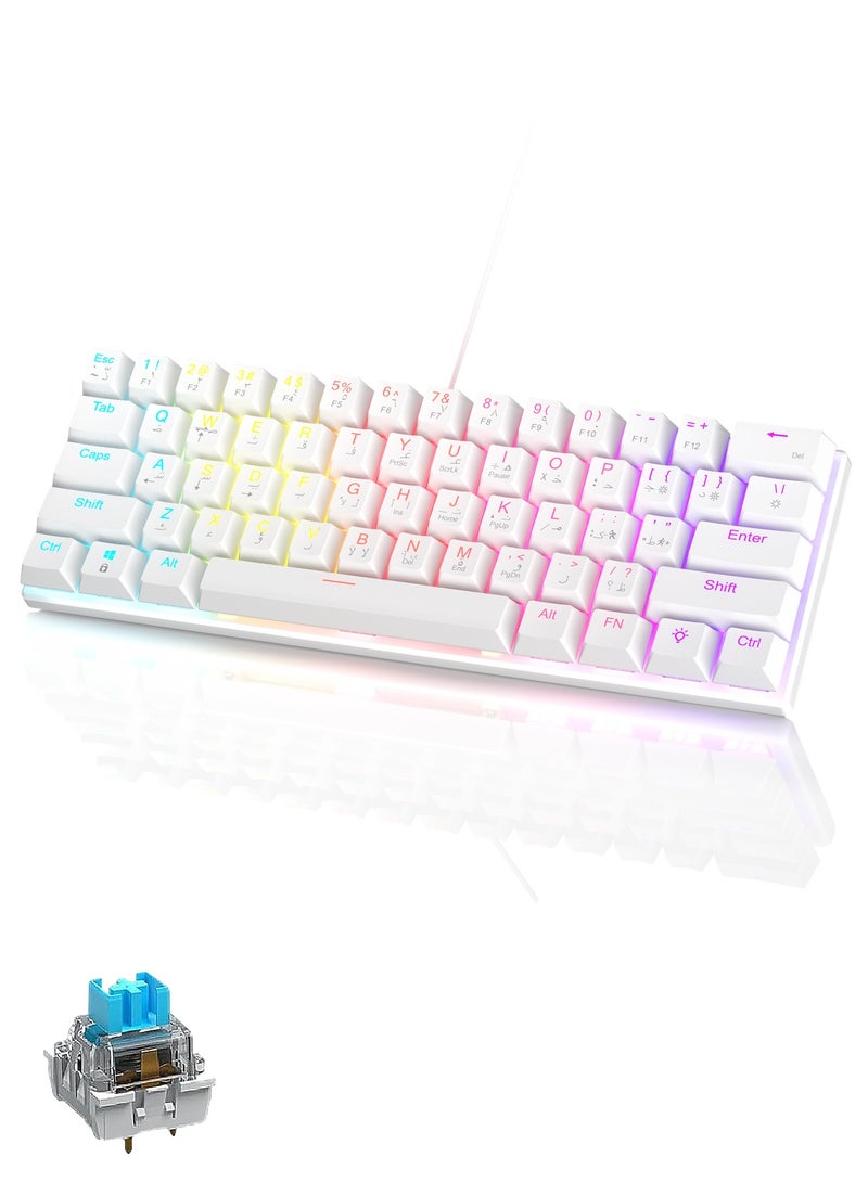 UCHUANG 61-Key English Arabic Mechanical Keyboard, Blue Switch Hybrid Light Compact Mini Wired Keyboard for PC, Mac E-sports Portable Gaming Keyboard - Office Keyboard - Computer Keyboard - White Keyboard - Image 1