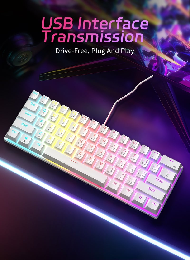 UCHUANG 61-Key English Arabic Mechanical Keyboard, Blue Switch Hybrid Light Compact Mini Wired Keyboard for PC, Mac E-sports Portable Gaming Keyboard - Office Keyboard - Computer Keyboard - White Keyboard - Image 5