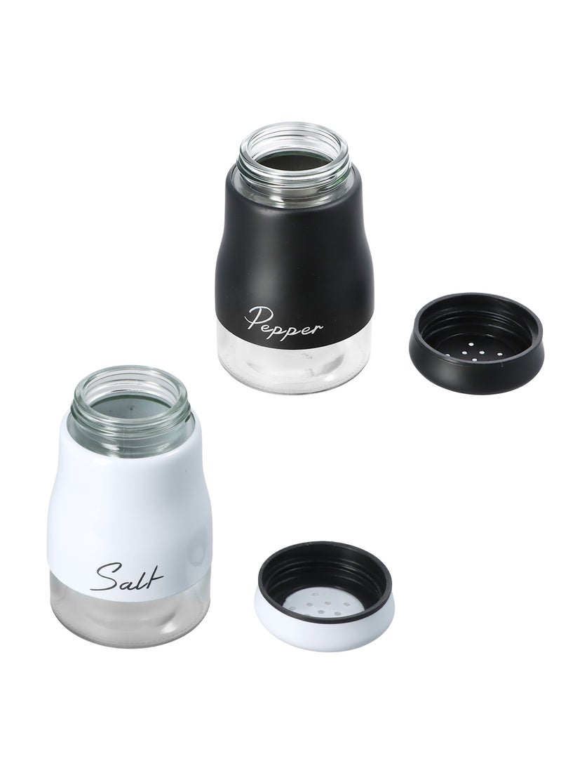 Salt and Pepper Shakers Set, 120ml White and Black Condiment Dispensers with Transparent Bottom for Easy Monitoring - Image 2