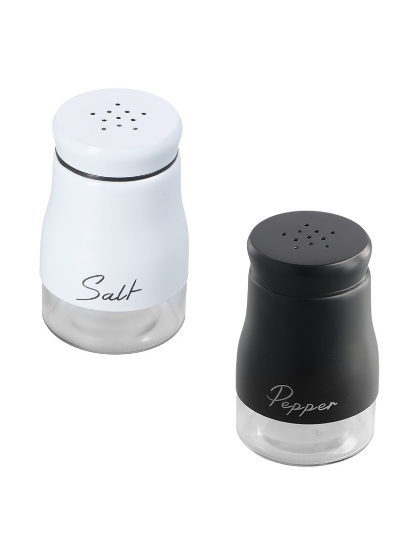 Salt and Pepper Shakers Set, 120ml White and Black Condiment Dispensers with Transparent Bottom for Easy Monitoring - Image 1